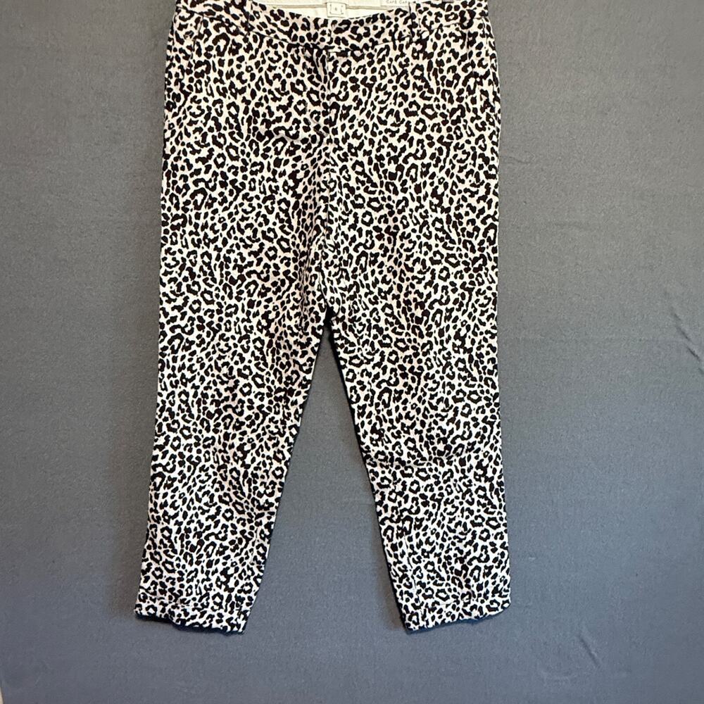 J. Crew Cafe Capri 100% Linen Cuffed Pants Safari Cat Cheetah Print Size 6
